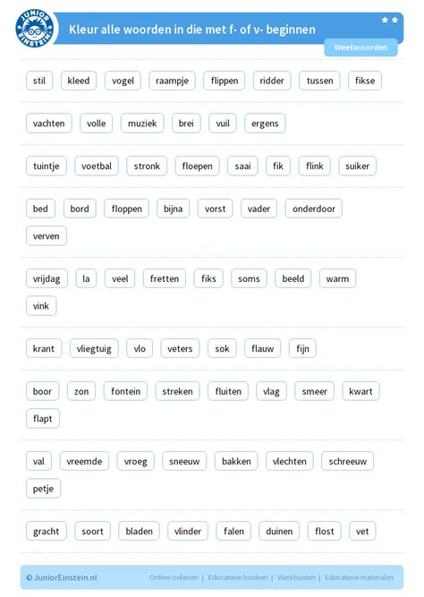 infographic met woorden die beginnen met 'v' en 'f' en hun betekenis