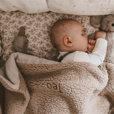 baby met een zachte teddy deken in een wieg
