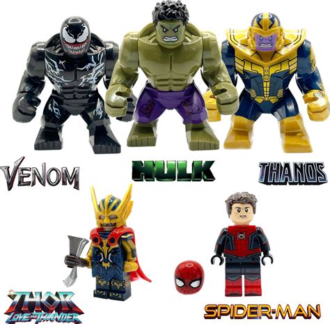 Lego Marvel Avengers actiefiguren zoals Iron Man, Thor, Captain America en Thanos