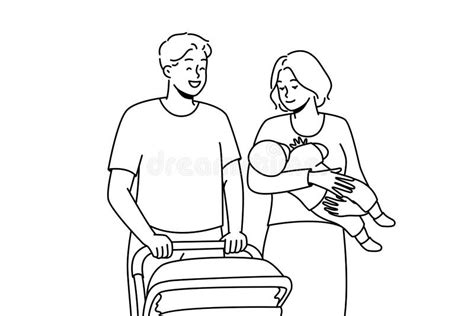 Illustratie van een gezin dat een baby vasthoudt, met symbolische elementen van een juridisch contract.