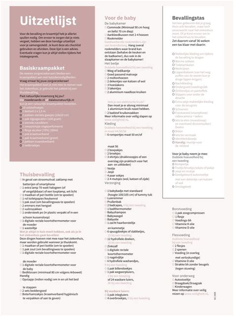 Uitleg over de uitzetlijst voor thuis- en ziekenhuisbevallingen