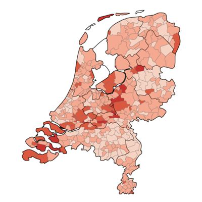 Kaart van Nederland met de vaccinatiegraad per gemeente voor het BMR-vaccin bij zuigelingen (cohort 2022).