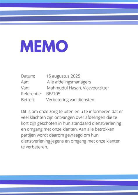 Voorbeeld van een interne memo over een personeelswisseling