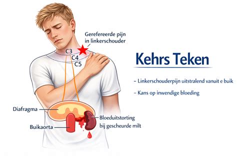 Schematische weergave van gerefereerde pijn van het middenrif naar de schouder.