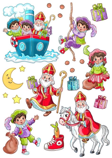 Illustratie van verschillende Sinterklaas haarspeldjes met pietjes en sinterklaas motieven
