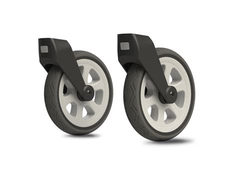 Detailfoto van de grote, robuuste all-terrain wielen van de Joolz Geo³ met reflecterende strips.