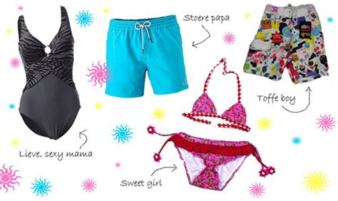 Diverse matchende zwemkleding voor het gezin met speelse prints