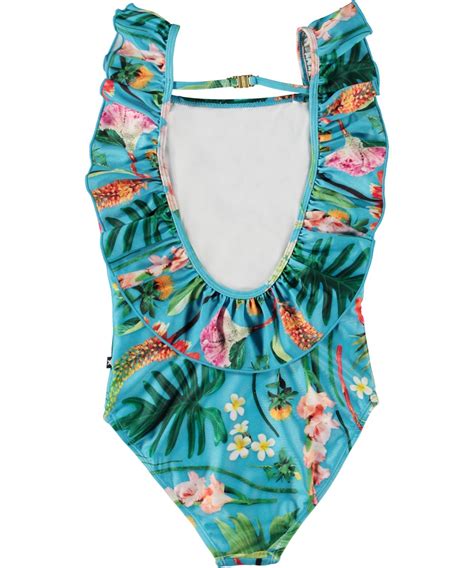 Meisjesbadpakjes met ruches en bloemenprint