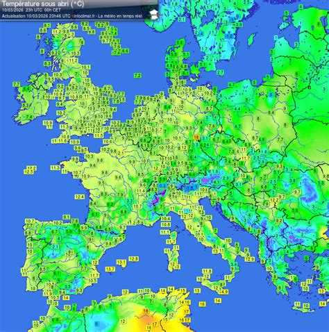 Temperatuurkaart van Europa op 5 augustus 1828