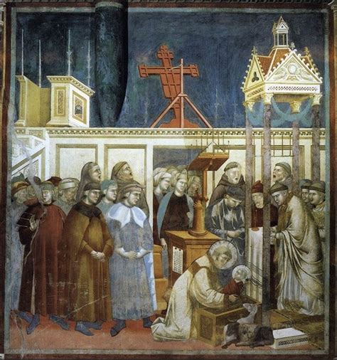 Giotto's fresco van Franciscus van Assisi die de levende kerststal in Greccio creëert in de Basiliek van San Francesco, Assisi.